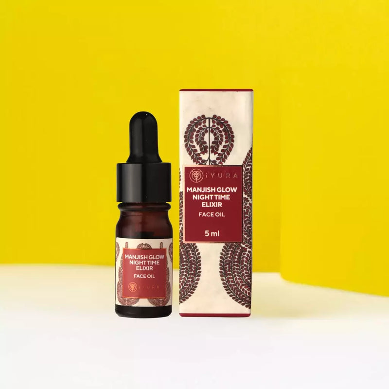 Mini Manjish Glow Night-Time Elixir – Huile ayurvédique pour le visage pour une peau éclatante, uniforme et un teint amélioré