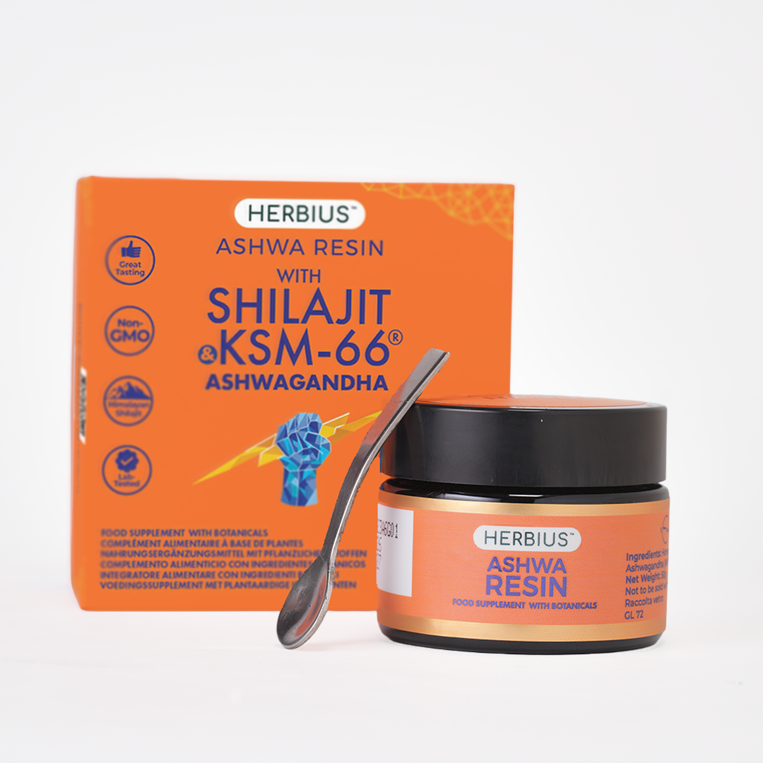 HERBIUS® ASHWA RESIN : Un puissant mélange de Shilajit pur de l’Himalaya et de l’Ashwagandha la plus étudiée cliniquement au monde (KSM-66®) - Lot de 1