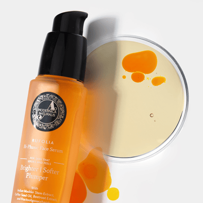 Rufolia Bi-Phasic Face Serum – Brightens, Softens and Plumps Dull, Crepey, Aging Skin – Water-Oil Hybrid Serum with Manjistha, Tomato, Coffee Seed & Plant-based Squalane – Best Bi-Phasic Face Serum For Mature Skin - With Clinically Proven Ingredients Face Serum A Modernica Naturalis