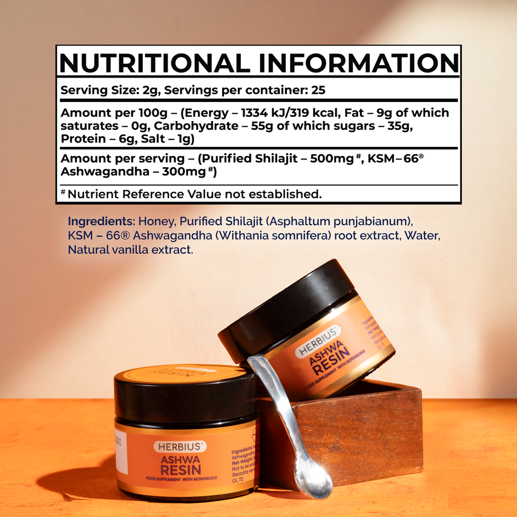 HERBIUS® ASHWA RESIN : Un puissant mélange de Shilajit pur de l’Himalaya et de l’Ashwagandha la plus étudiée cliniquement au monde (KSM-66®) - Lot de 3